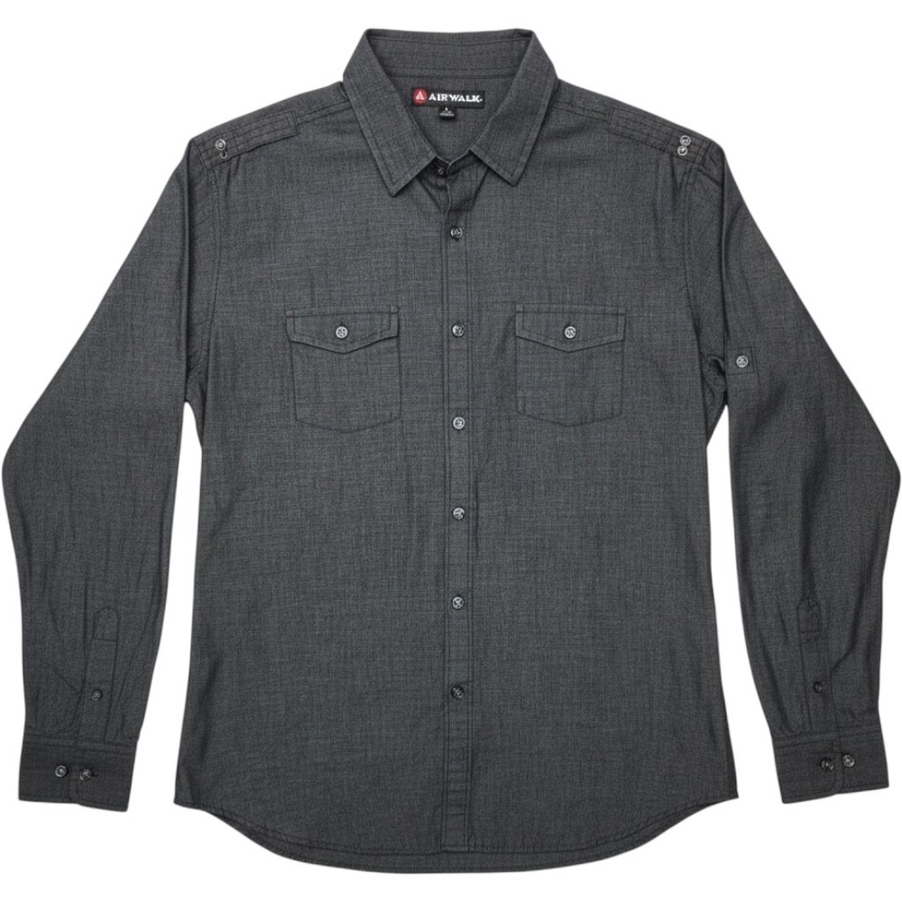 Airwalk Mens Large Gray Long Sleeve Button Down Military Utility Style Shirt